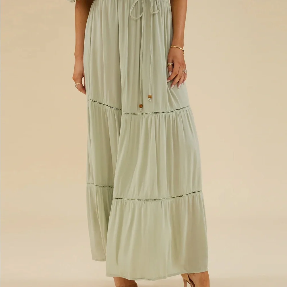 RACHEL PARCELL Bohemian Green Off-Shoulder Skirt Set medium and large - Picture 8 of 11